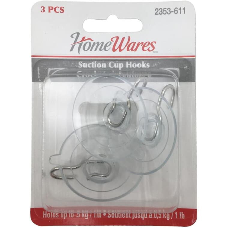 3 Pack Medium Clear Suction Hooks
