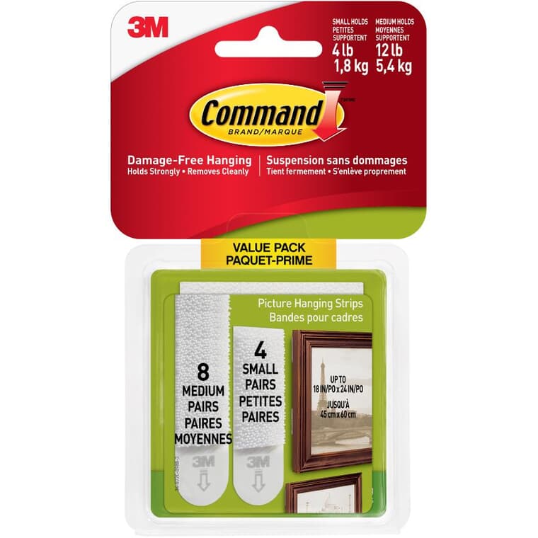 12 Pack of 4lb & 12lb Adhesive Picture Hangers