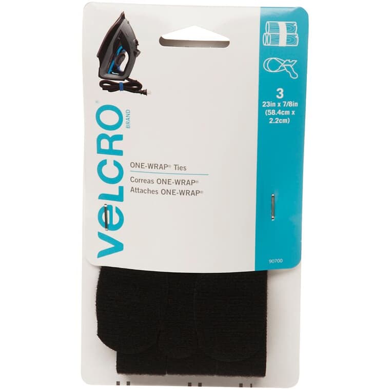 3 Pack 7/8" x 23" Black Jumbo VELCRO® Brand Fasteners Straps