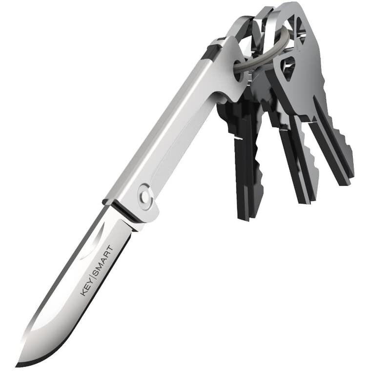 Porte-clés organisateur en acier inoxydable avec couteau de poche