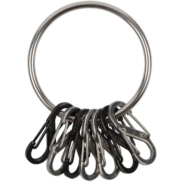 Stainless Steel Key Ring - with 4 Black + 4 Stainless Steel S Biners