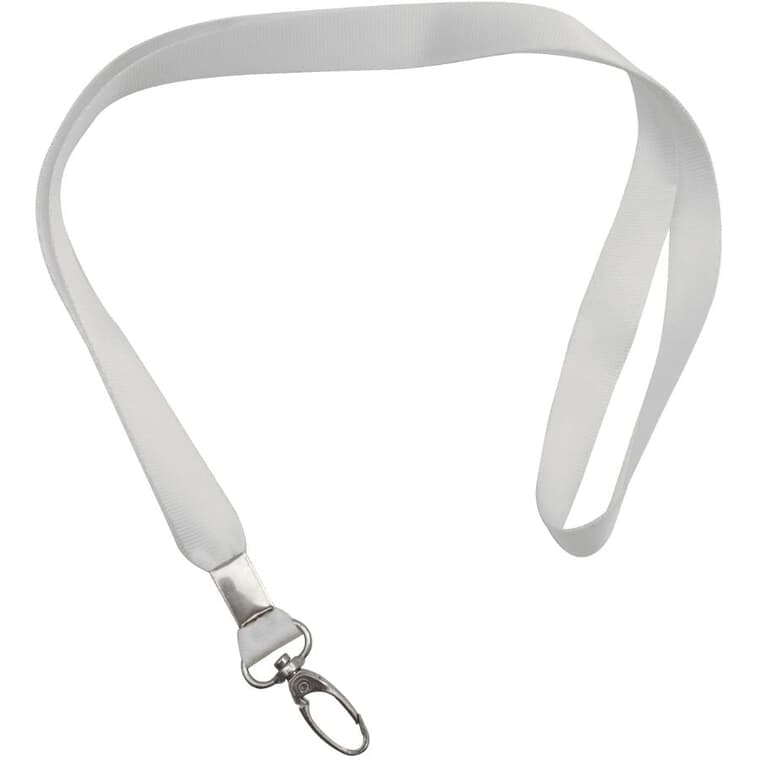 Dragonne porte-clés blanche de 18 po, avec pince pivotante en métal