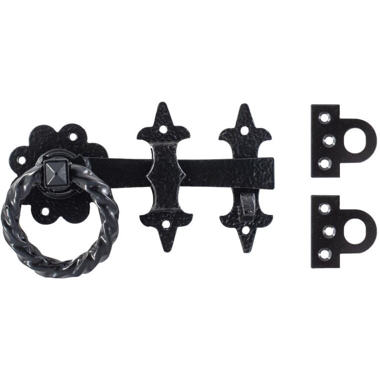 Loquet à anneau torsadé décoratif de 8 po, noir