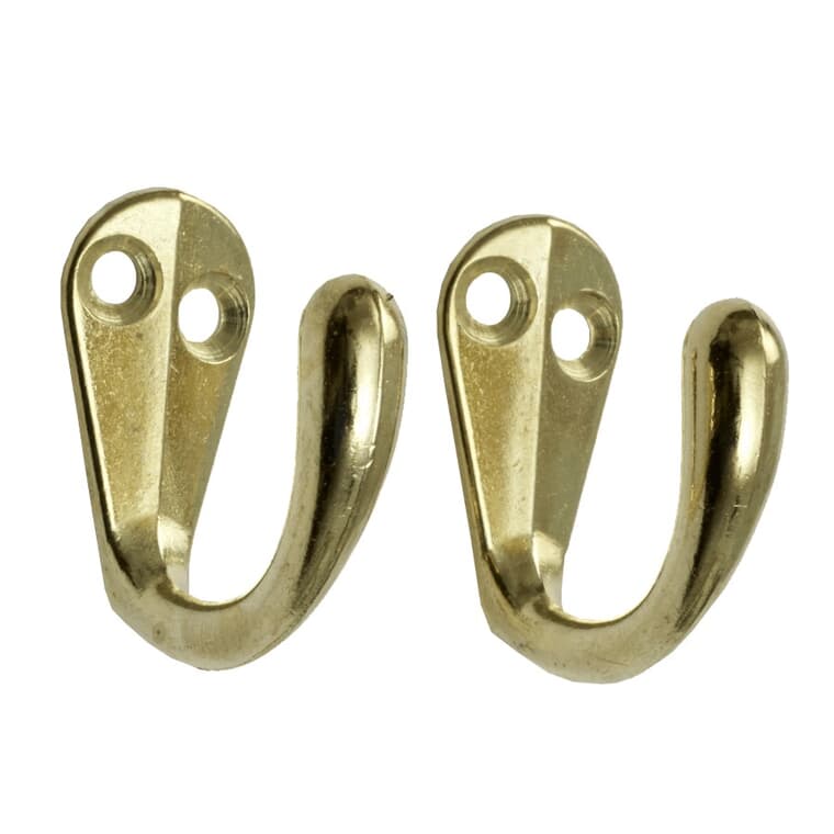 Brass Single Wardrobe Hooks - 2 Pack