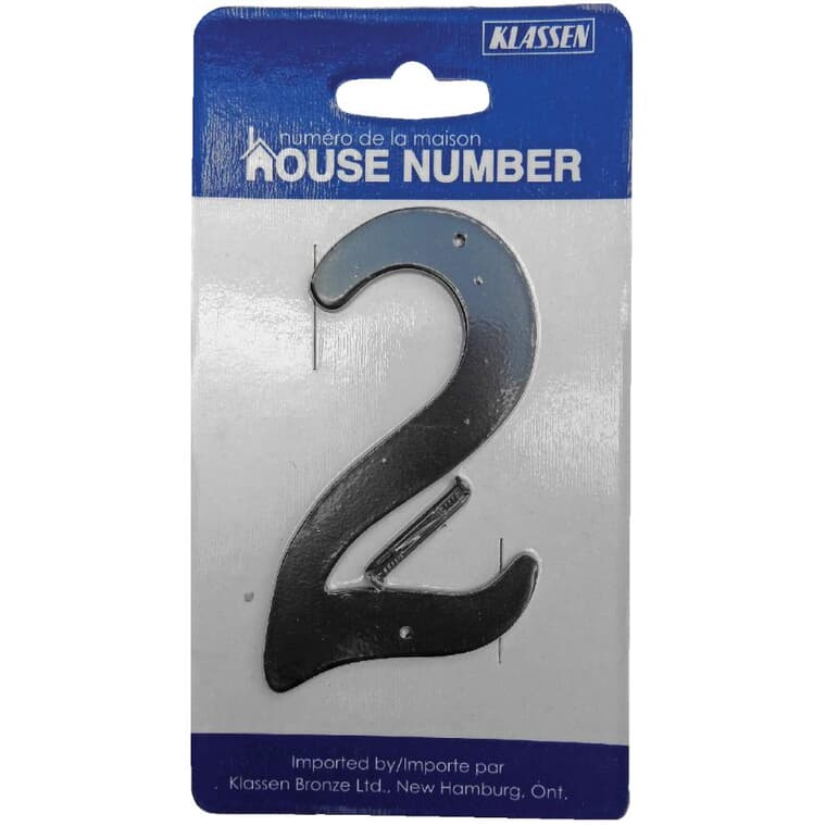 3.5" Aluminum Nail-On Black '2' House Number