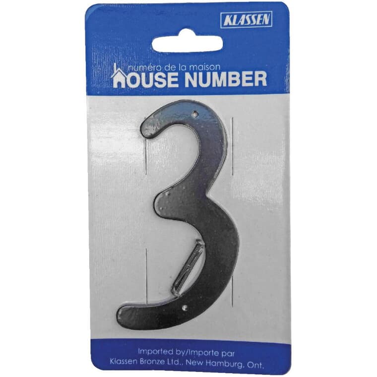 3.5" Aluminum Nail-On Black '3' House Number