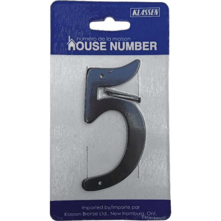 3.5" Aluminum Nail-On Black '5' House Number