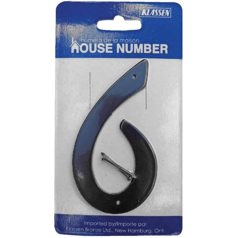 3.5" Aluminum Nail-On Black '6' House Number