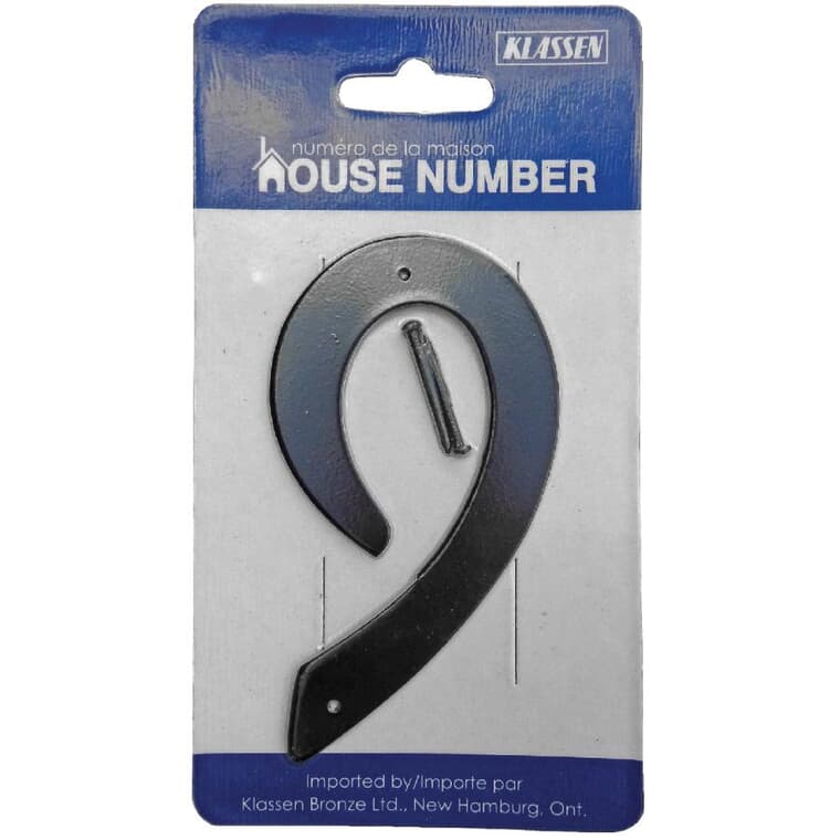 3.5" Aluminum Nail-On Black '9' House Number