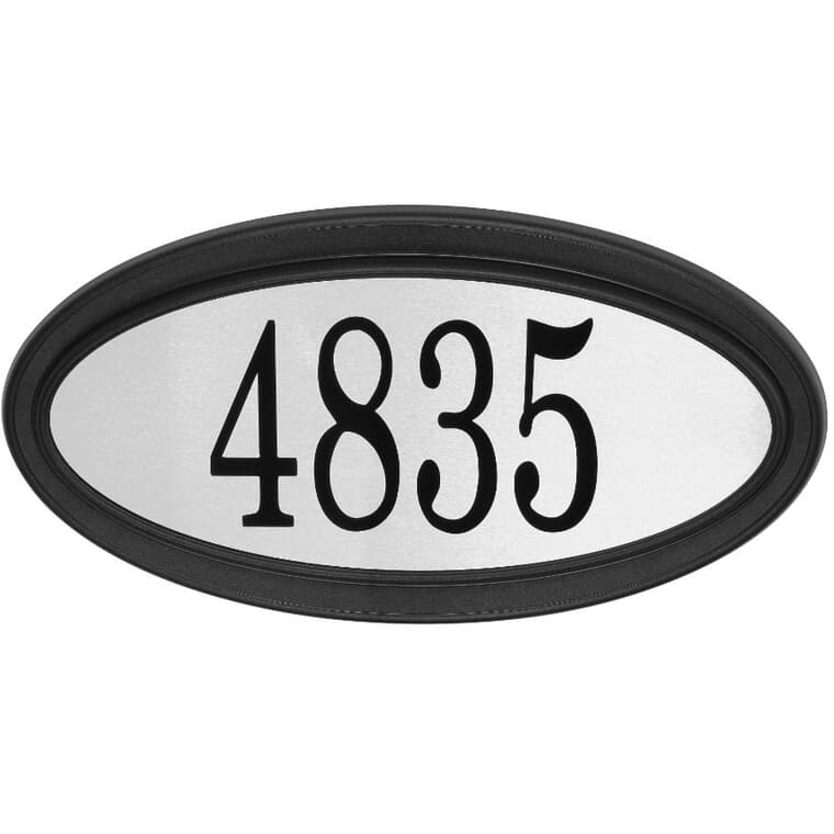 31 Piece 15" Stainless Steel Black Contemporary Oval Address Plaque