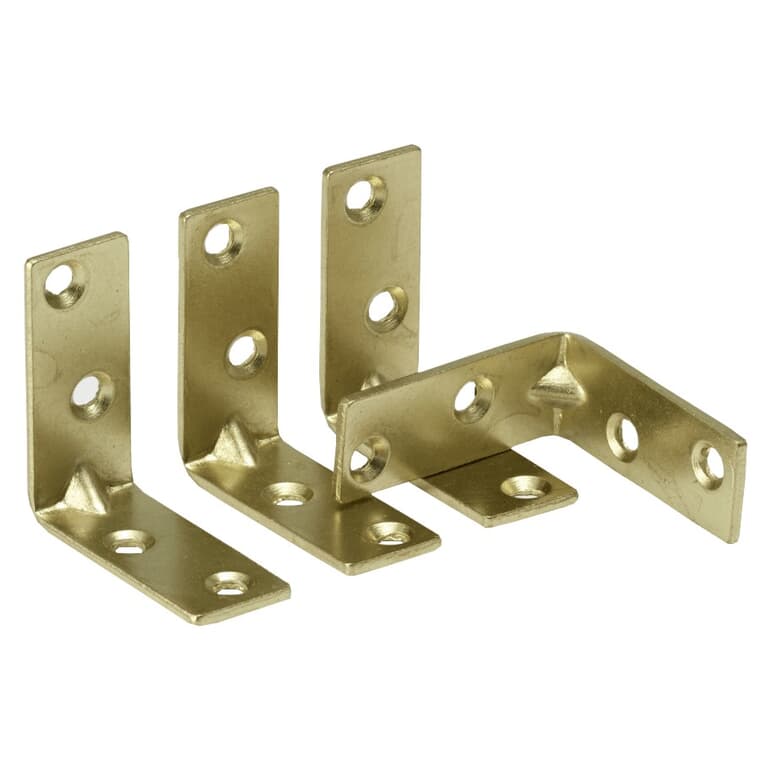 1-1/2" x 5/8" Corner Braces - Brass, 4 Pack