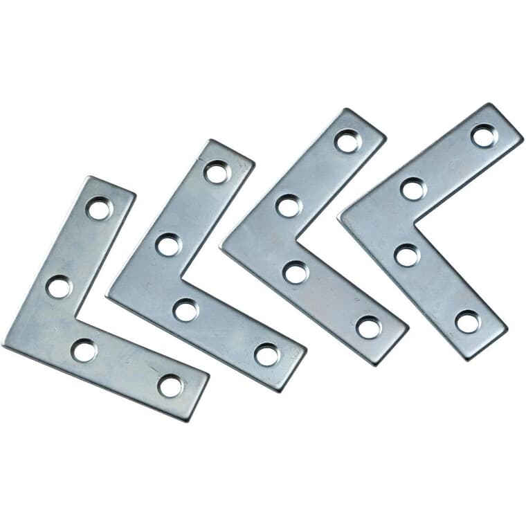 2" Flat Corner Plates - Zinc, 4 Pack