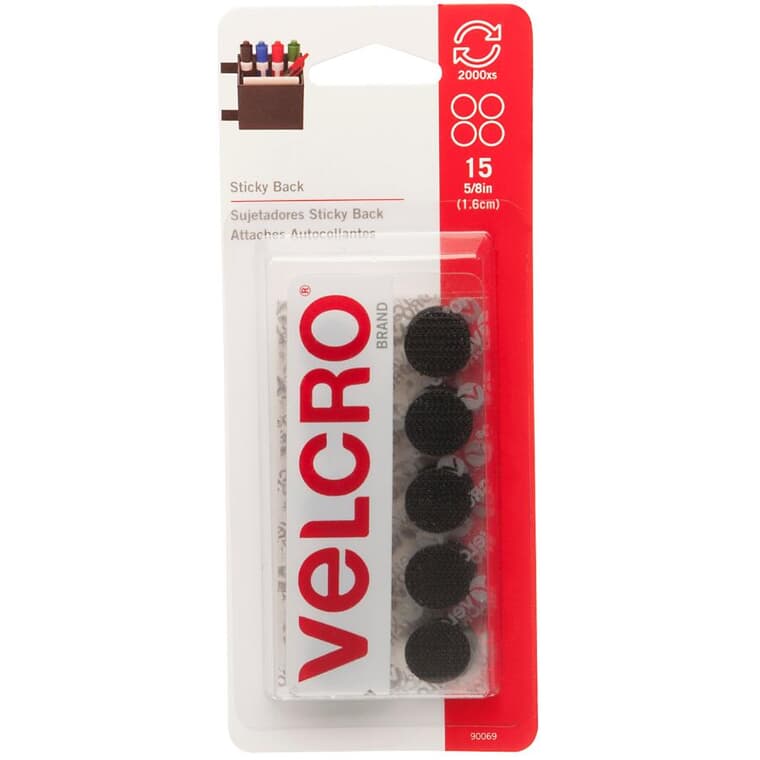 15 Pack 5/8" Black VELCRO® Brand Fasteners Circles