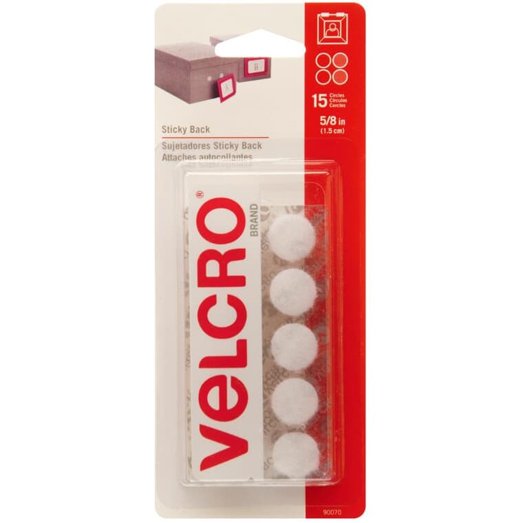 Paquet de 15 rondelles de Velcro (R) de 5/8 po, blanc