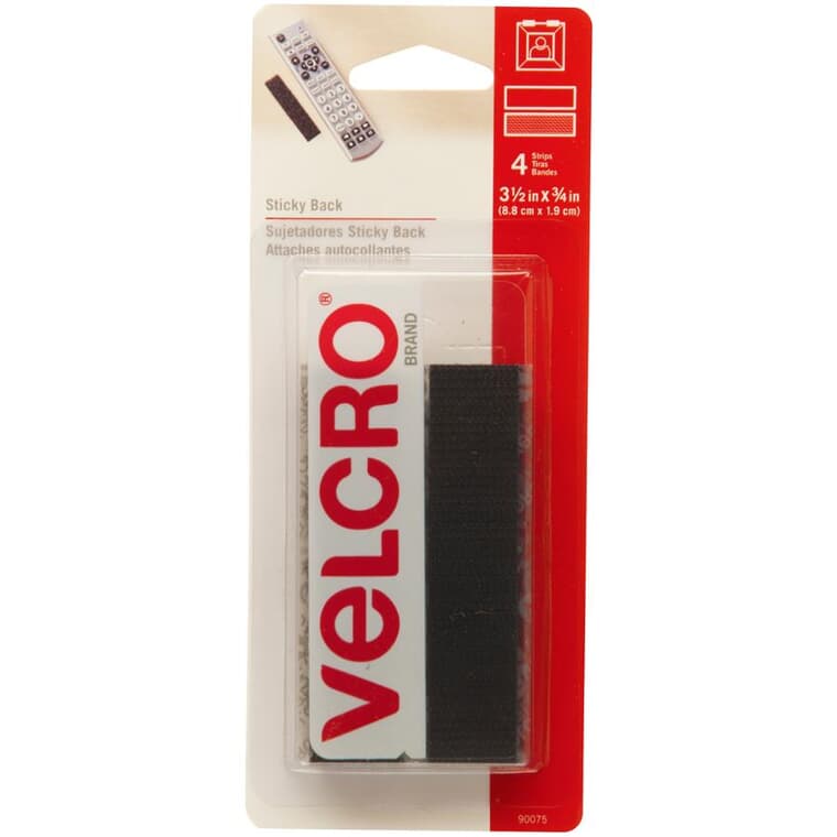 Paquet de 4 bandes de Velcro (R) de 3/4 po x 3-1/2 po, noir