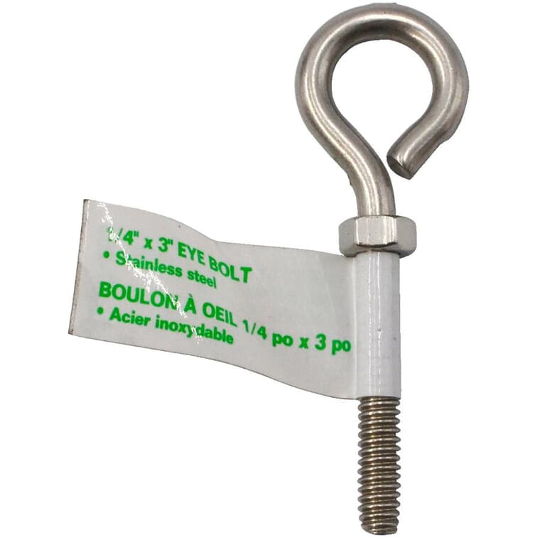 1/4" x 3" Eye Bolt with Nut - Stainless Steel