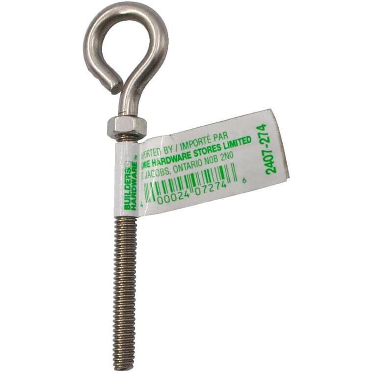 1/4" x 4" Eye Bolt with Nut - Stainless Steel