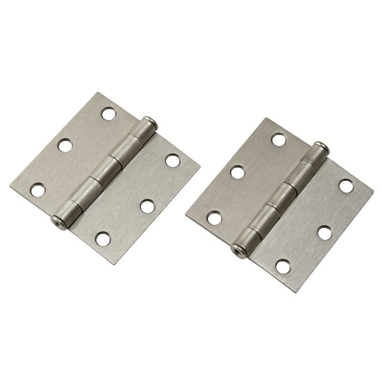 2 Pack 3" Satin Nickel Square Butt Hinges