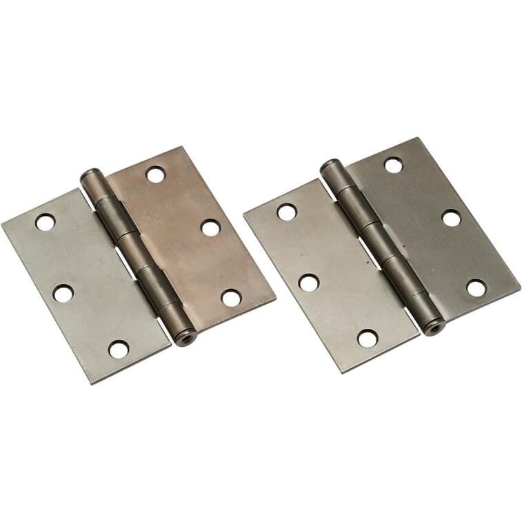 2 Pack 3-1/2" Antique Nickel Butt Hinges