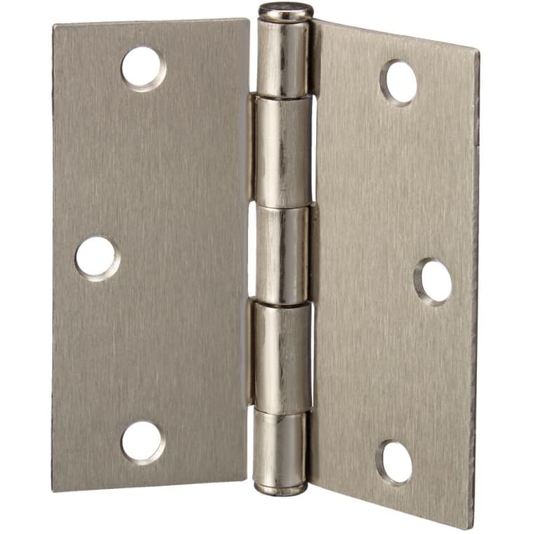 2 Pack 3-1/2" Satin Nickel Square Butt Hinges