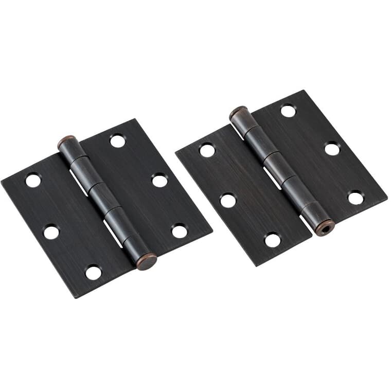 3" Square Butt Hinges - Oil Rubbed Bronze, 2 Pack