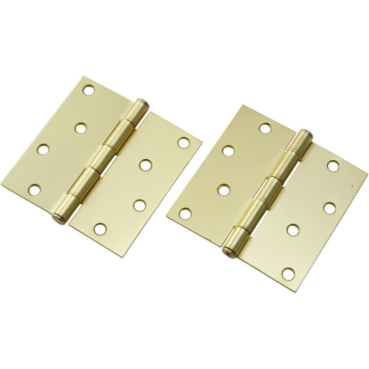 2 Pack 4" Satin Brass Finish Square Butt Hinges