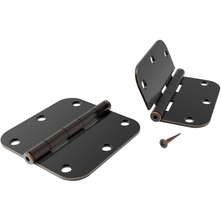 2 Pack 3-1/2" Oil Rubbed Bronze 5/8" Radius Butt Hinges