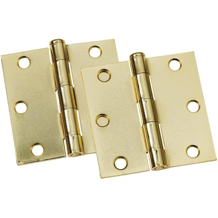 2 Pack 3" Bright Brass Finish Square Butt Hinges