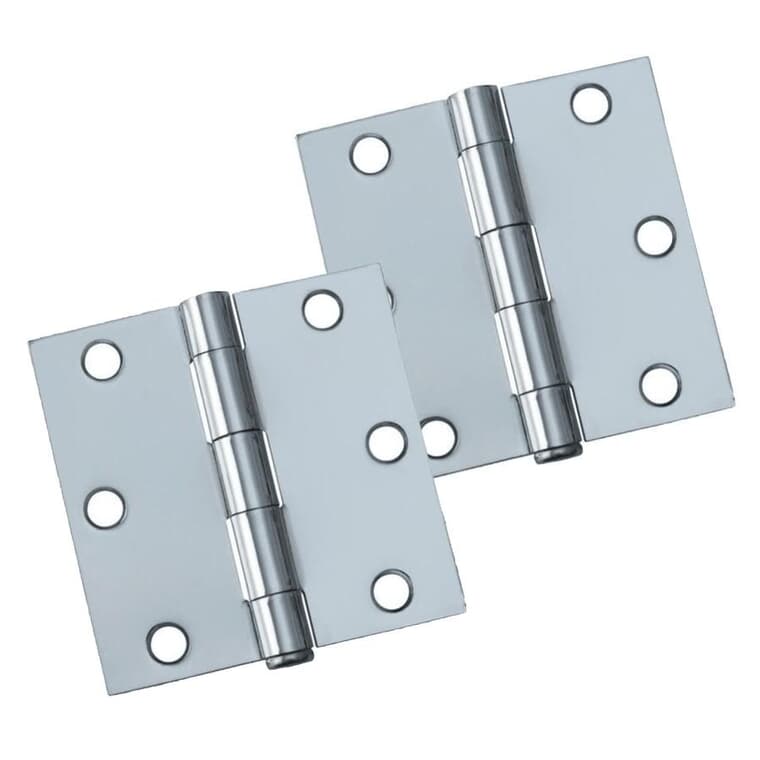 3-1/2" Square Butt Hinges - Chrome, 2 Pack