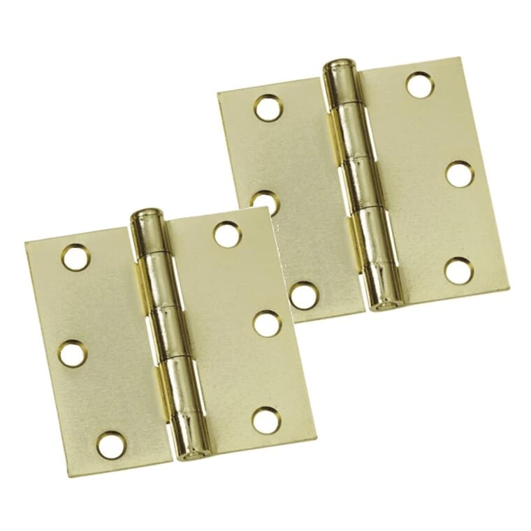 2 Pack 3-1/2" Bright Brass Finish Square Butt Hinges