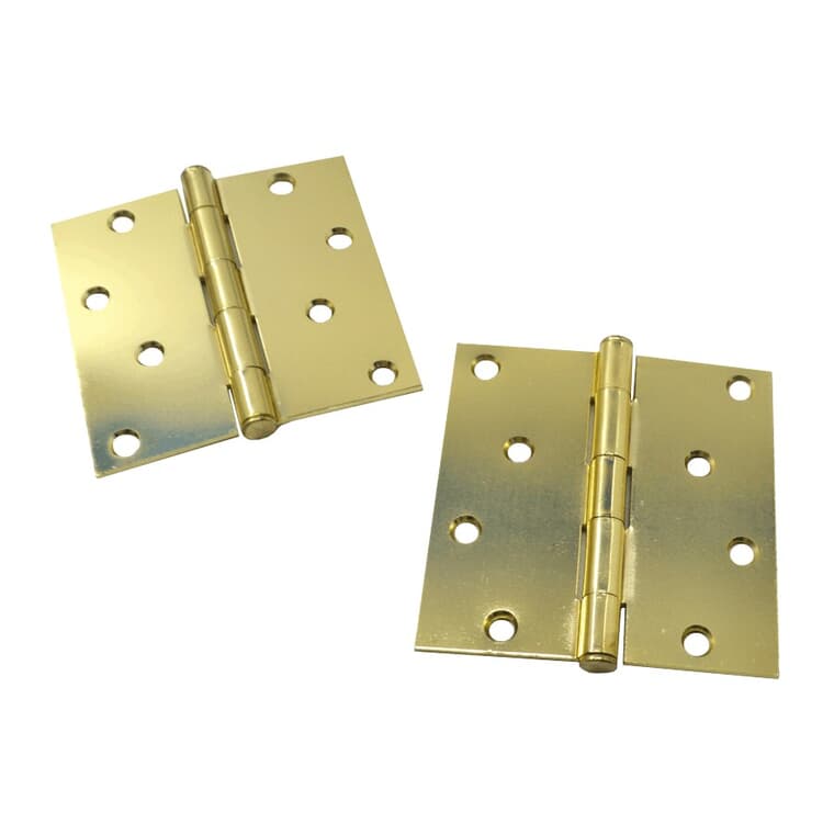 2 Pack 4" Bright Brass Finish Square Butt Hinges