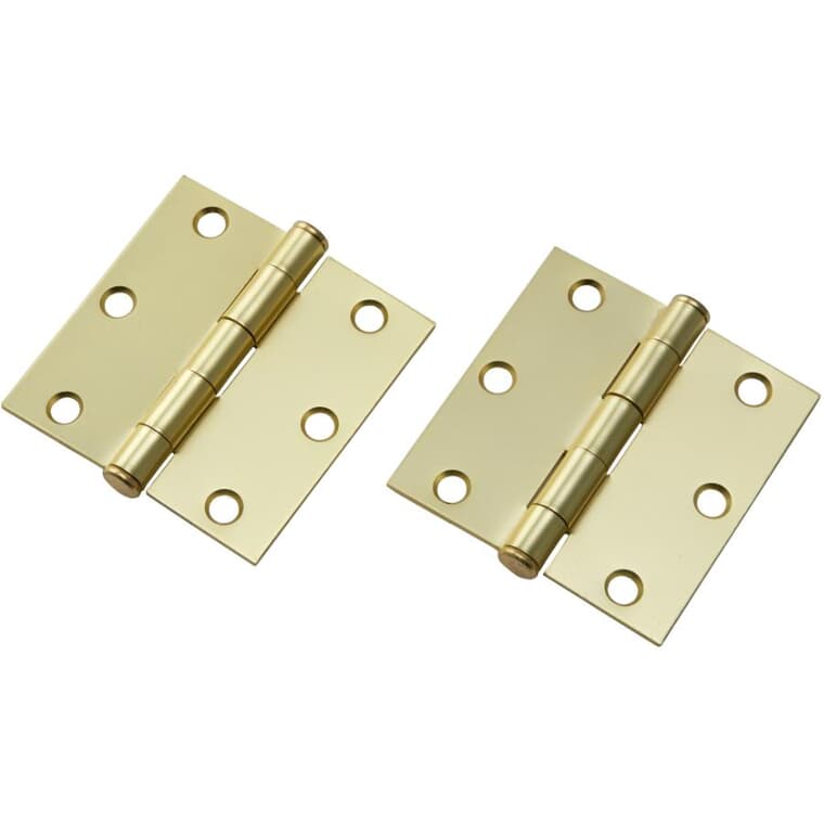 2 Pack 3" Satin Brass Finish Square Butt Hinges