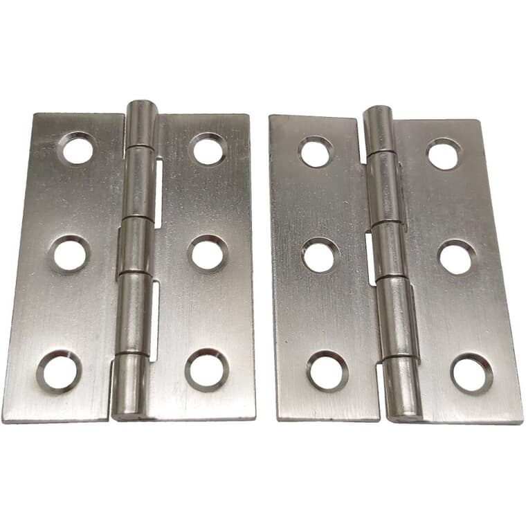 2" x 1-3/8" Satin Nickel Loose Pin Narrow Hinges - 2 Pack