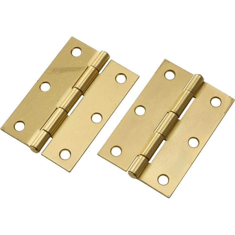 2 Pack 3" Brass Fixed Pin Narrow Hinges