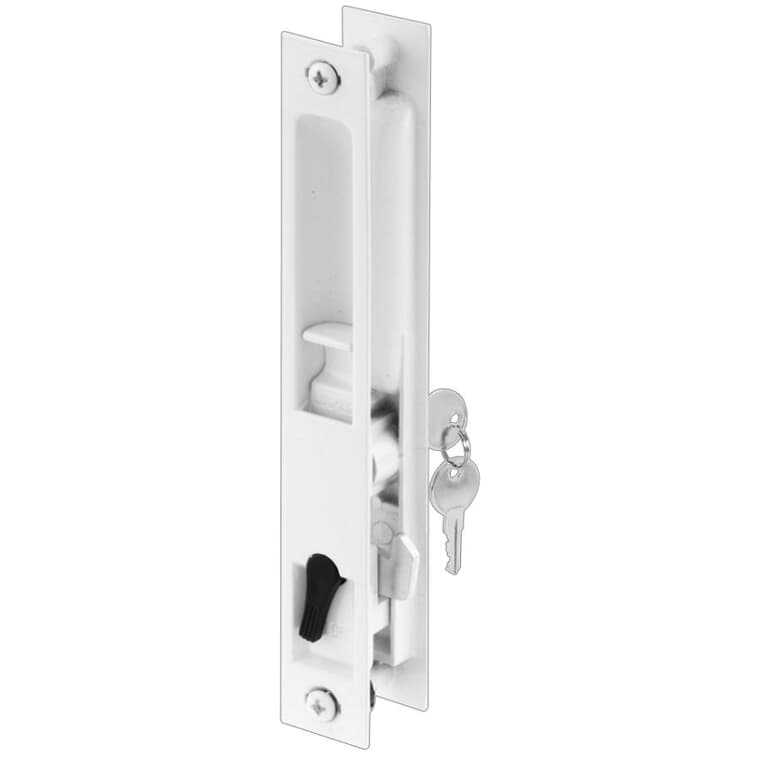 White Sliding Patio Door Flush Locking Handle Set, with Key