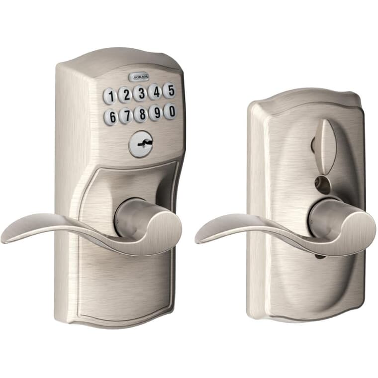 Camelot Electronic Entrance Leverset & Accent Lever - Satin Nickel