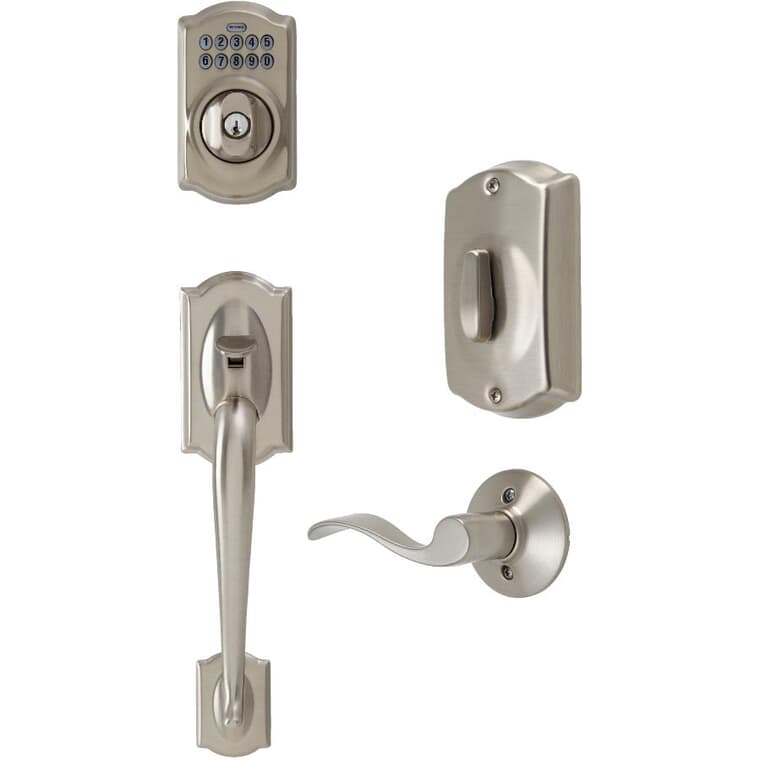 Satin Nickel Camelot / Accent Electronic Entrance Gripset