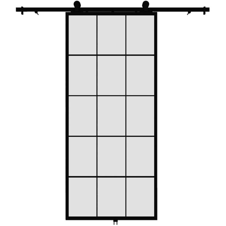 Queen's Sliding Barn Door - with Hardware + Clear Glass, 37" x 84"