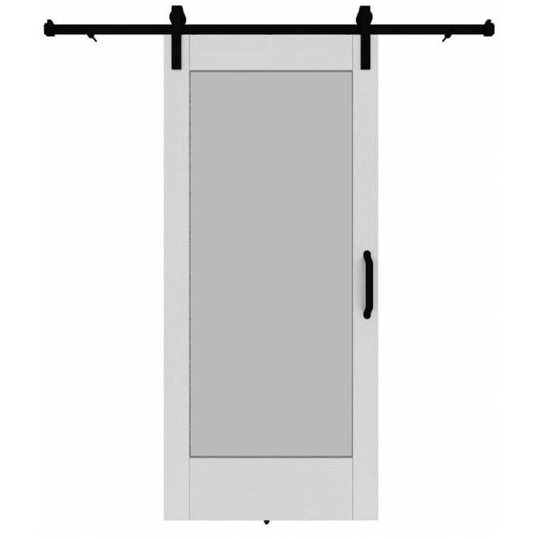 Porte de grange blanche à 1 fenêtre avec quincaillerie, 37 x 84 po