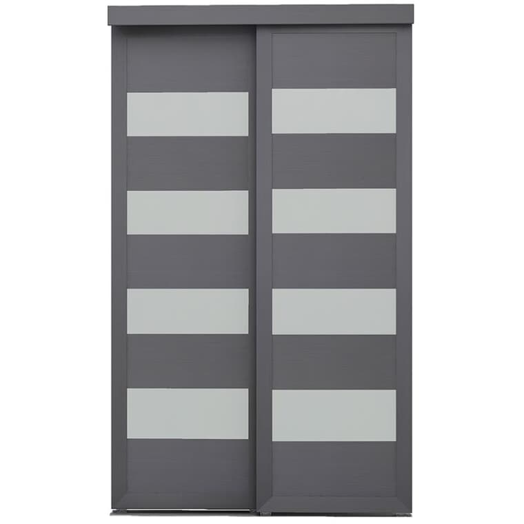 Porte de placard coulissante grise à 4 fenêtres, verre givré, 48 x 80 po