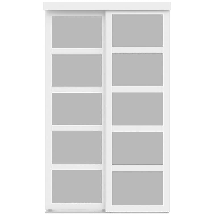 Portes de placard coulissantes Fusion à 5 fenêtres, verre givré, fini blanc, 60 x 80 po