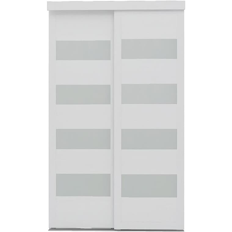 Portes de placard coulissantes à 4 fenêtres, verre givré, grain de bois blanc, 60 x 80 po