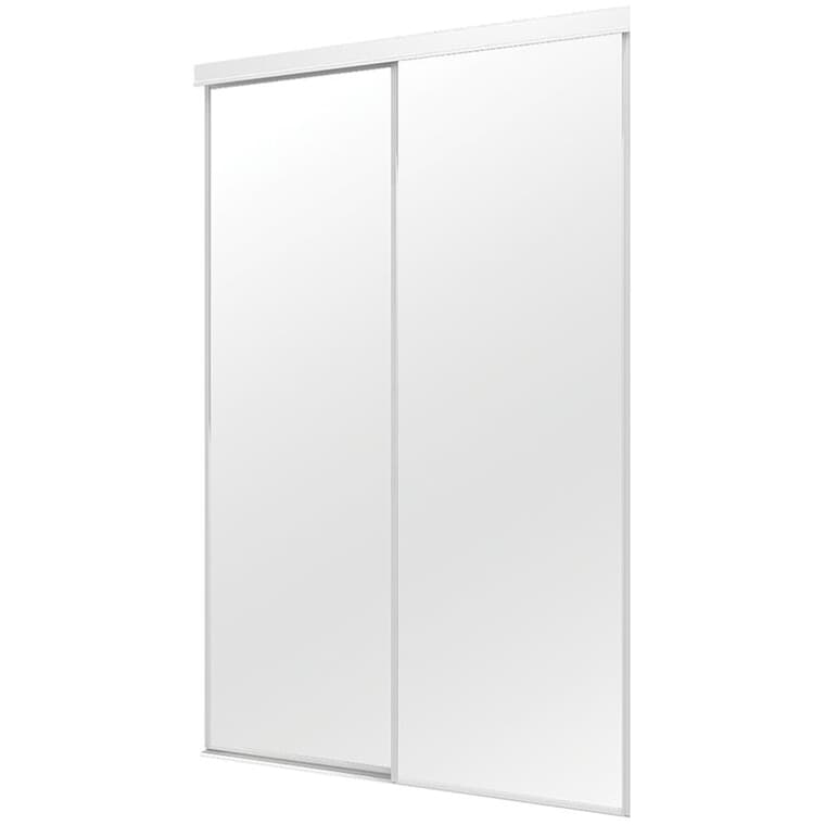 Porte-miroir coulissante pour placard de 36 x 80 po à roulement au haut, blanc