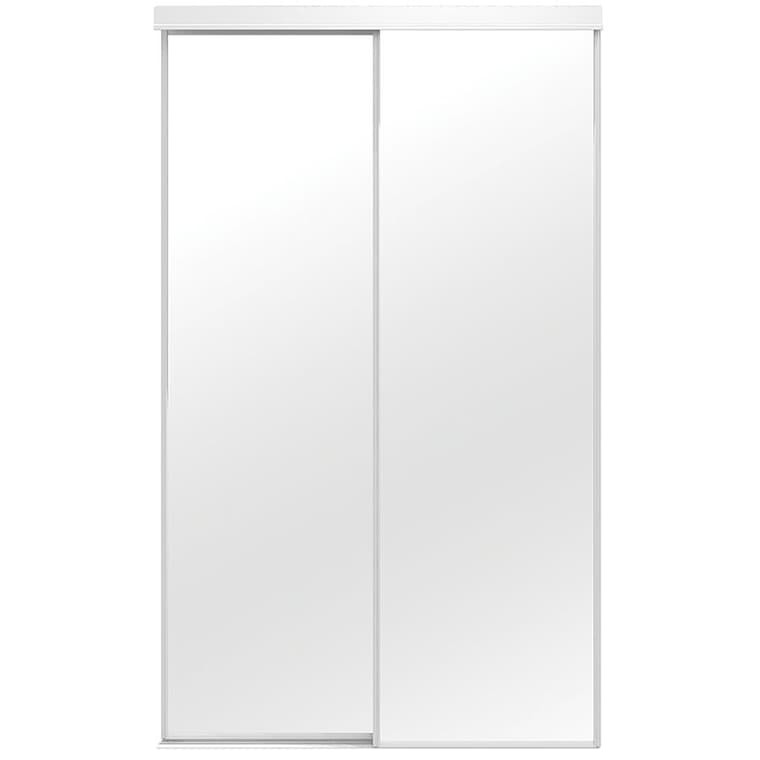 Porte-miroir coulissante pour placard de 48 x 80 po à roulement au haut, blanc