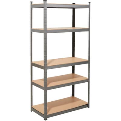 5 Shelf Grey Metal Wood Shelving Unit, How To Make Metal And Wood Shelves