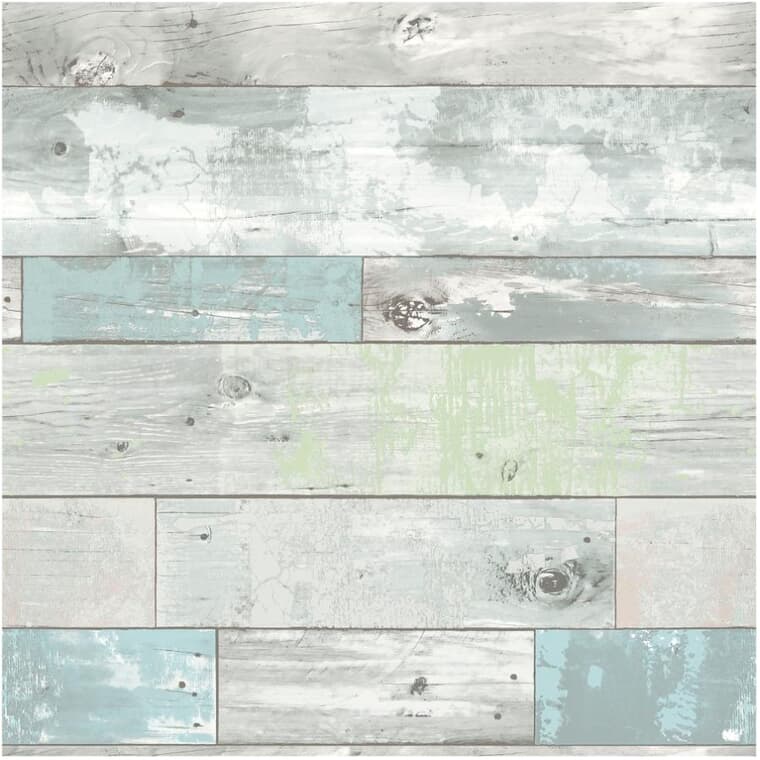 Beachwood Planks Peel & Stick Wallpaper - Blue & Green, 20.5" x 18'