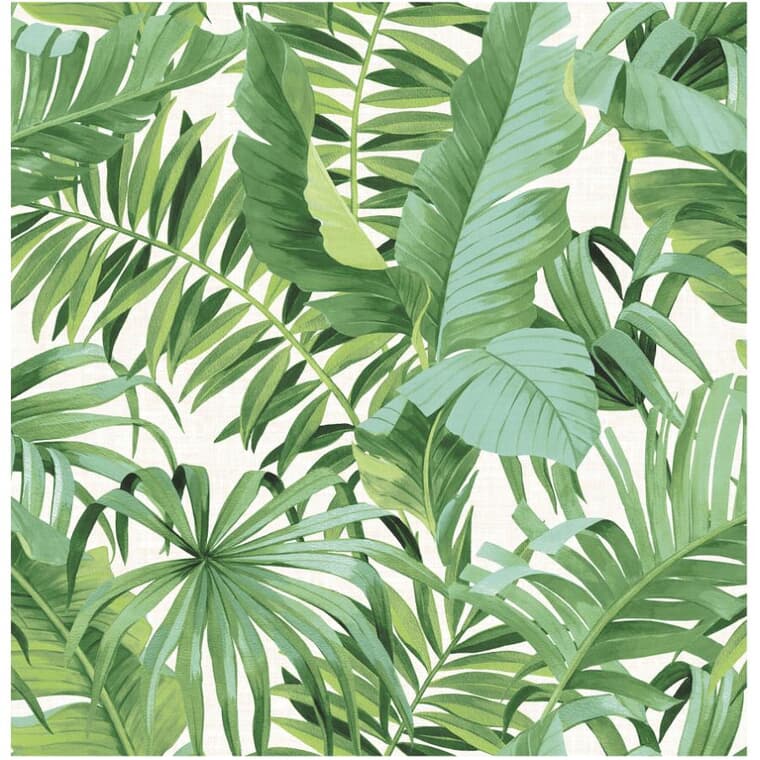 Papier peint peler et coller de 20,5 po x 18 pi, vert palmier de Maui et blanc