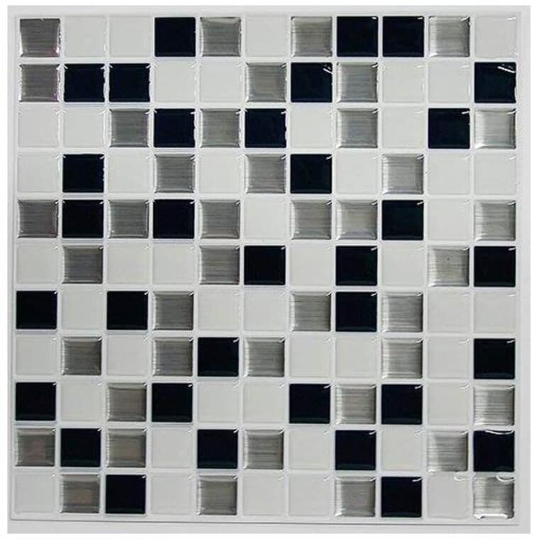 Mosaic Peel & Stick Backsplash Tiles - Black & White, 10.5", 4 Pack