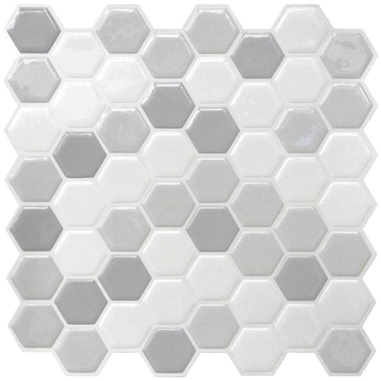 Paquet de 4 carreaux autocollants pour dosseret, motif hexagonal gris, 10,5 po