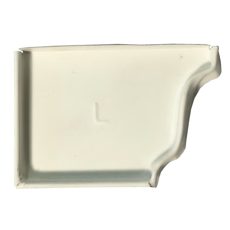 Capuchon d'extrémité gauche pour gouttière de style K en aluminium de 4 po, blanc